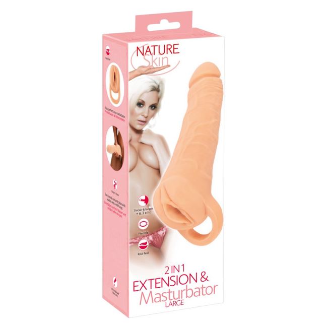 NATURE SKIN 2N1 EXTENSION & MASTURBATOR - LARGE