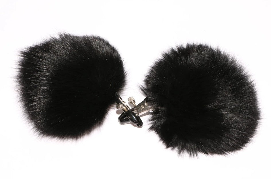 NIPPLE CLAMPS WITH BLACK FOX FUR AND BELLS
