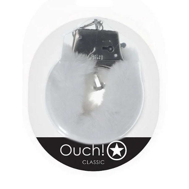 OUCH! HEAVY DUTY FLUFFY HANDCUFFS WHITE