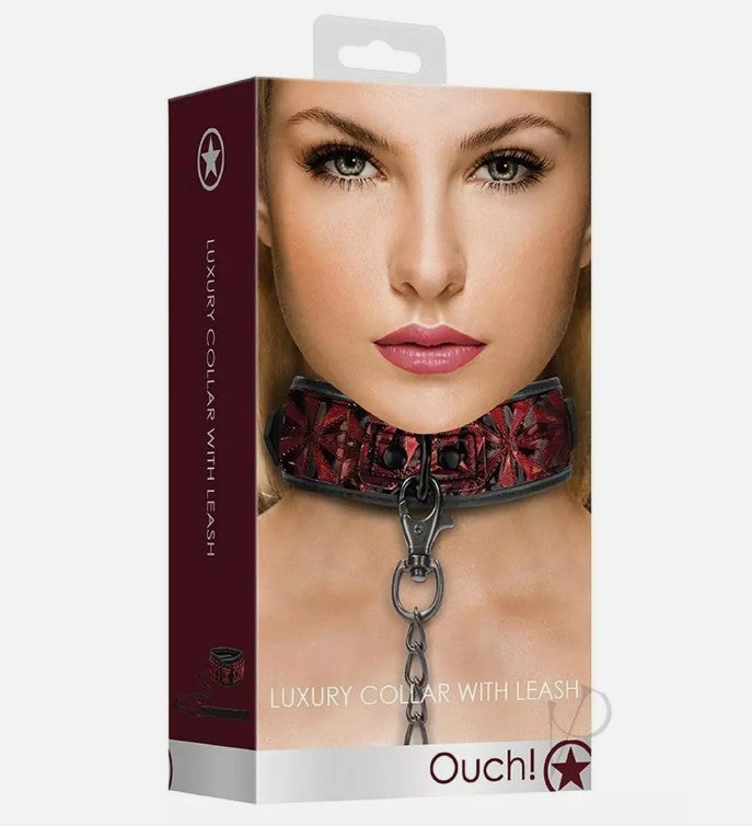 OUCH! - LUXURY COLLAR WITH LEASH - BURGUNDY