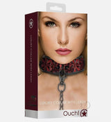 OUCH! - LUXURY COLLAR WITH LEASH - BURGUNDY