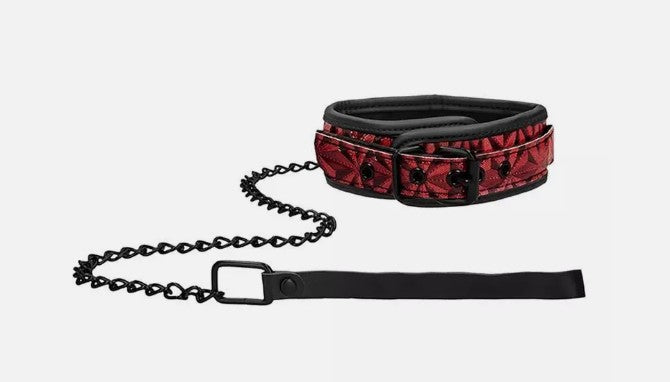 OUCH! - LUXURY COLLAR WITH LEASH - BURGUNDY