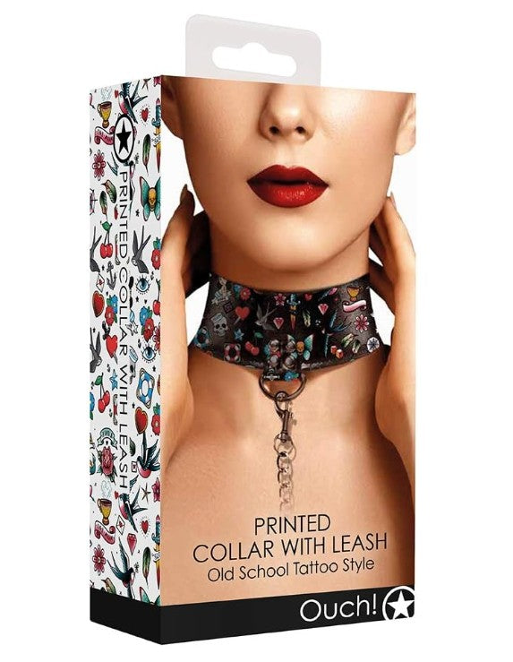 OUCH! COLAR WITH LEASH - OLD SCHOOL TATTOO