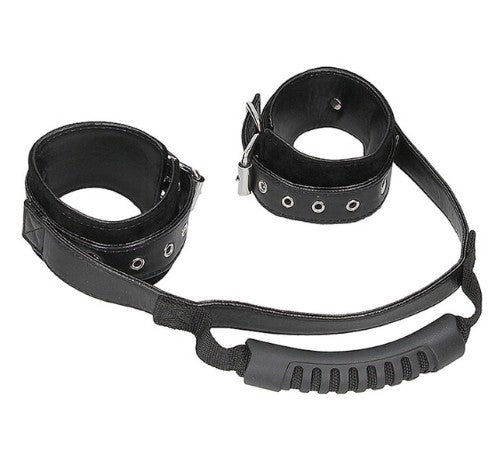 BONDED LEATHER WRIST CUFF WIHT HANDEL -  B&W -OUCH!