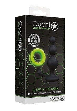BEADS BUTT PLUG WITH COCKRING - GLOW IN THE DARK - OUCH!