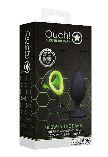 BUTT PLUG WITH COCKRING& BALL - GLOW IN THE DARK - OUCH!
