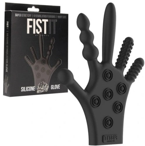 SILICONE STIMULATION GLOVE- BLACK- SHOTS