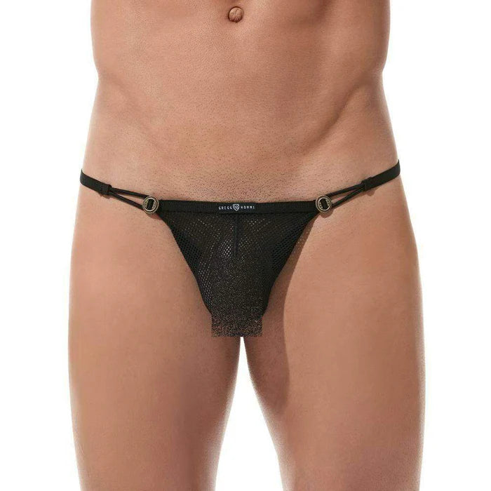 STRING EN FILET À BOUTONS NOIR
