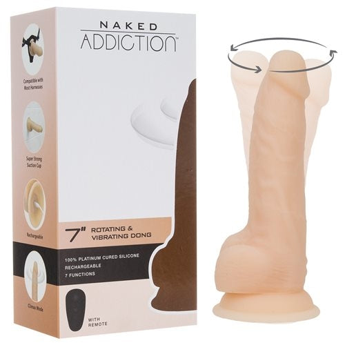 NAKED ADDICTION - 7'' ROTATING & VIBRATION DILDO WITH REMOTE CONTROL - VANILLE