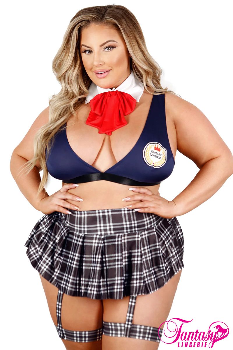 FANTASY LINGERIE - COSTUME D'ÉCOLIÈRE SEXY - 4PC. - BLEU MARINE - QUEEN