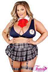 FANTASY LINGERIE - COSTUME D'ÉCOLIÈRE SEXY - 4PC. - BLEU MARINE - QUEEN