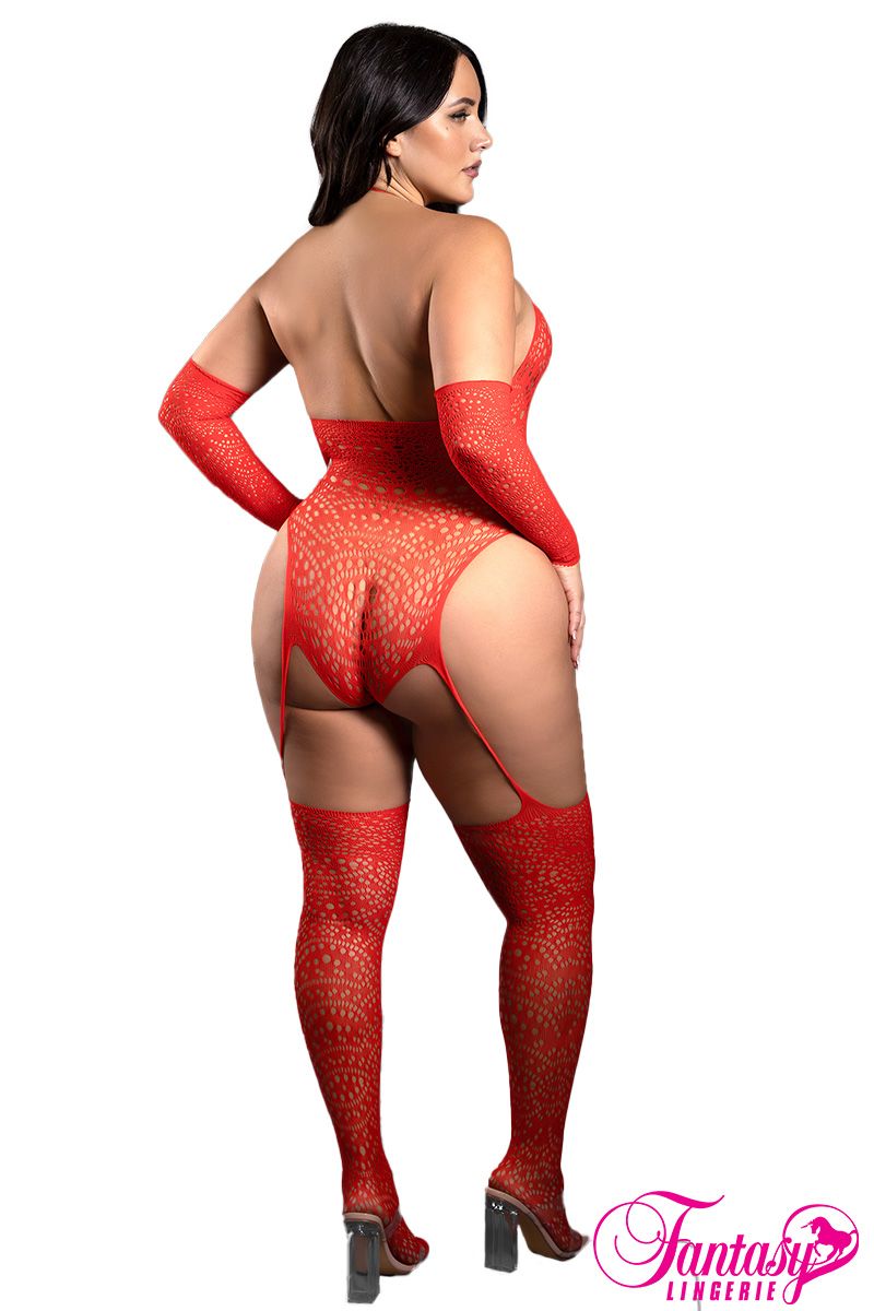 GANTS ET BODYSTOCKING ROUGE QUEEN SIZE