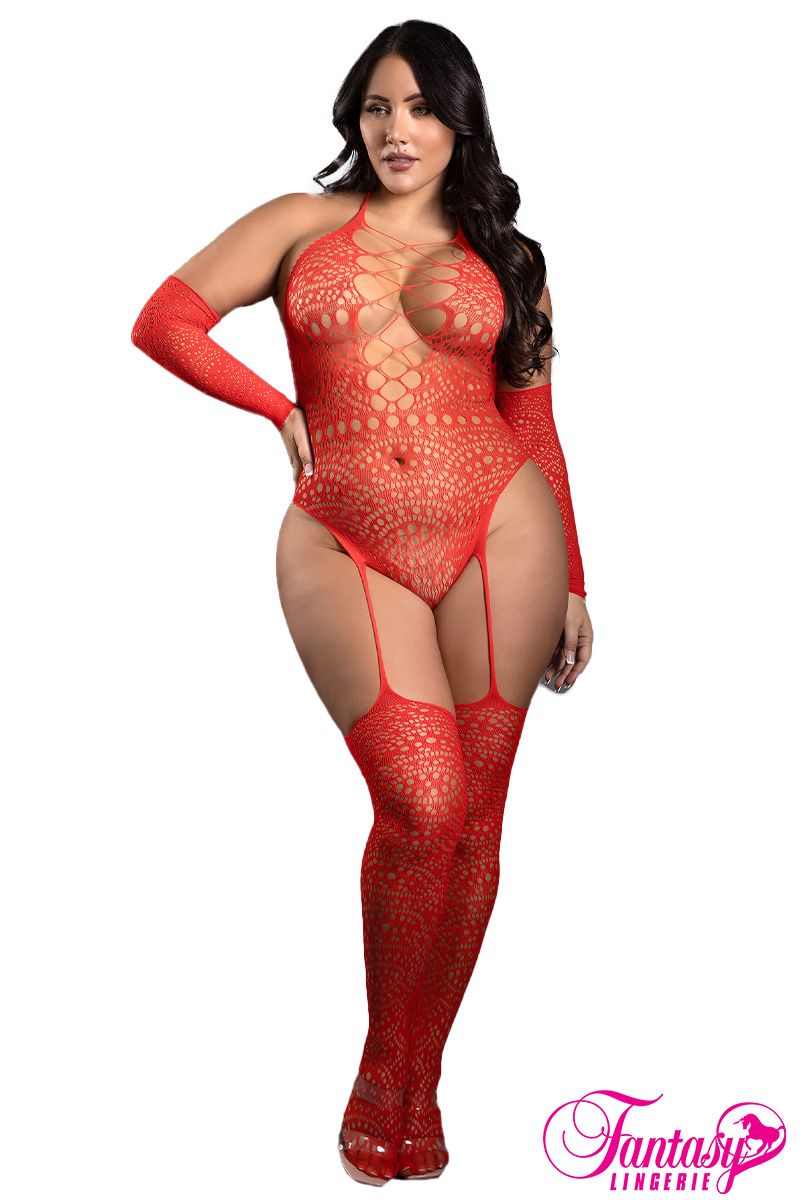 GANTS ET BODYSTOCKING ROUGE QUEEN SIZE